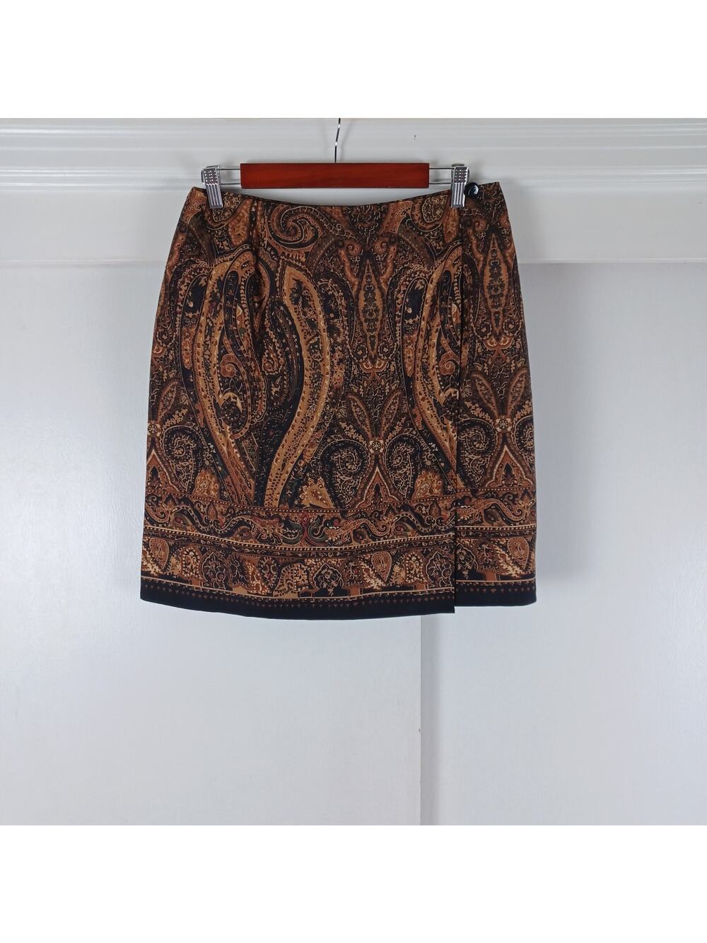 Coldwater Creek Skirt Womens 12 Paisley Wool Silk Blend Mini Wrap Boho Vintage